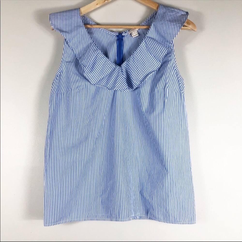 Sleeveless Blue Stripe Ruffle V-Neck Top
